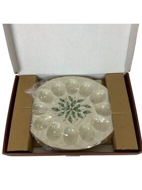 Lenox Holiday Egg Platter With Holly Design & Gold Accents Porcelain #761297 New